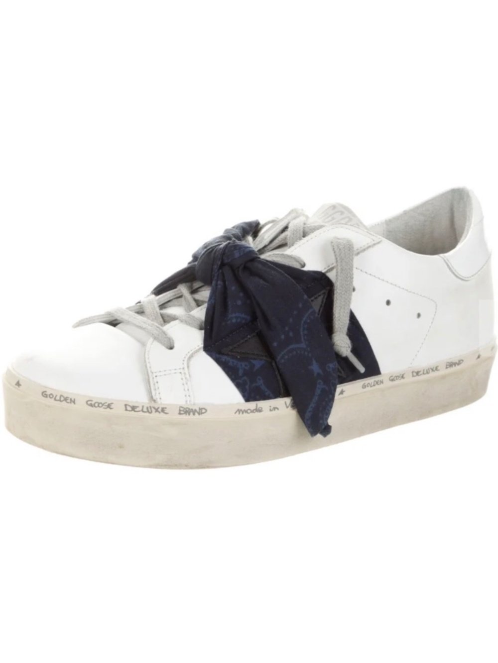 Golden Goose Hi Star Leather Sneakers White Navy Star Scarf Laces EU 38 US 8 - Picture 2 of 9